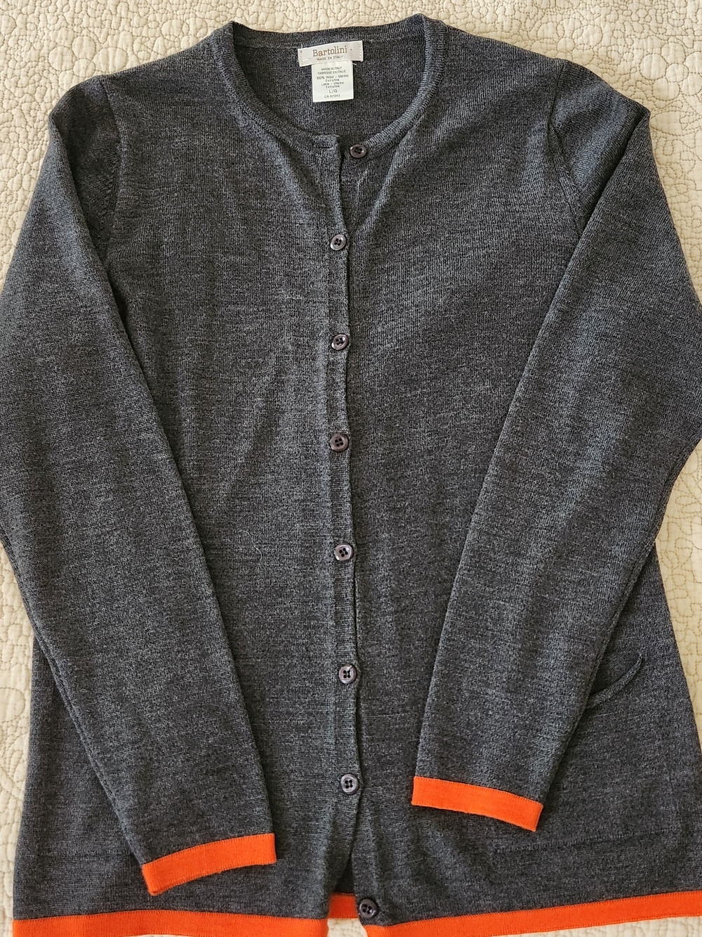 Bartolini Dark Gray Cardigan with Orange Trim